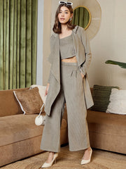 Three Piece Coord Set In Grey Corduroy