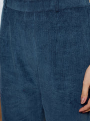 Waist Coat And Bell Bottom Pants In Blue Corduroy