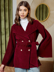 Double Breasted Blazer In Burgundy Corduroy