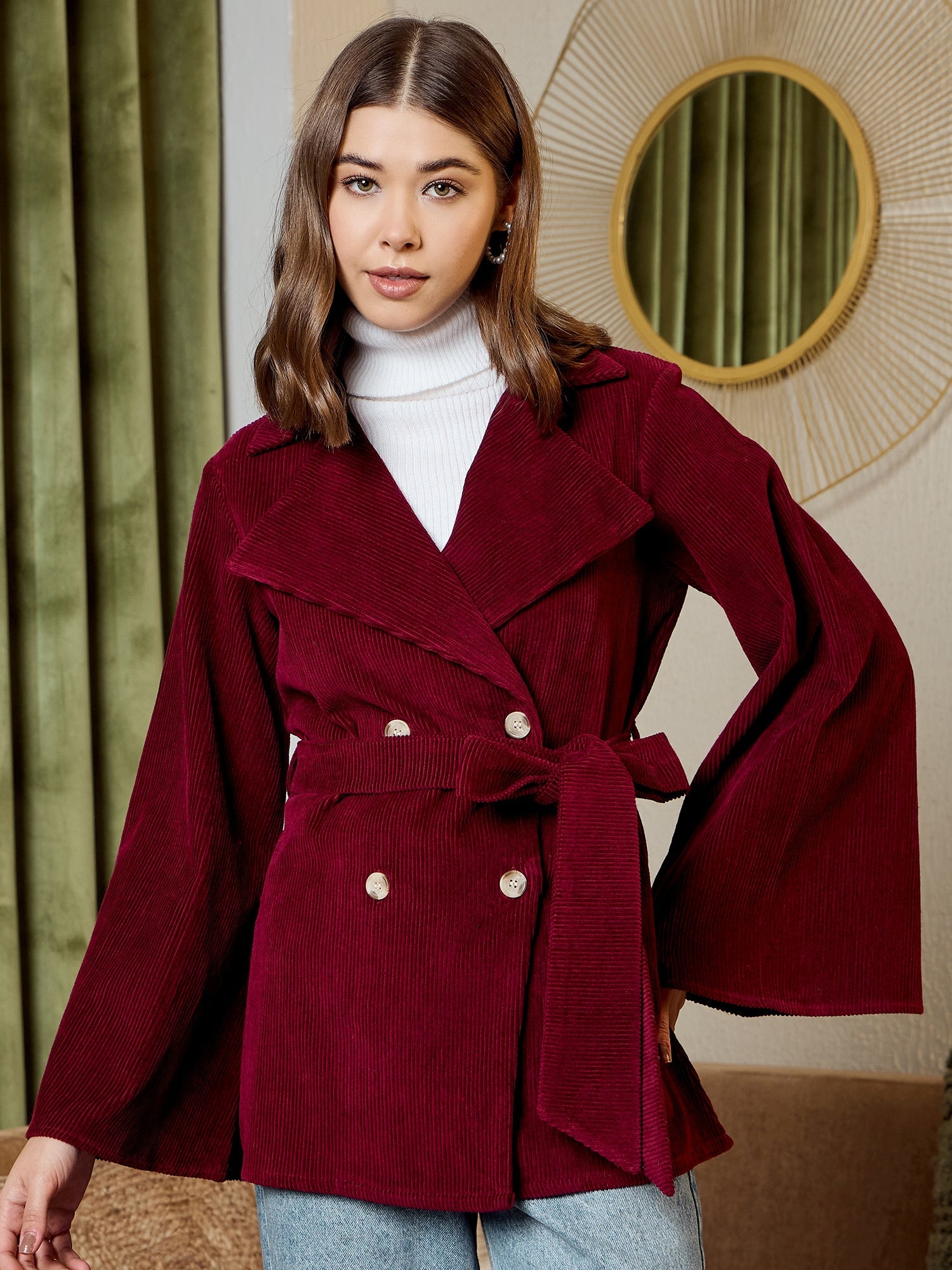 Burgundy Corduroy Blazer - Women's Western Wear Outfit