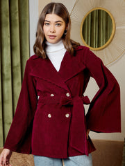 Double Breasted Blazer In Burgundy Corduroy