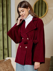 Double Breasted Blazer In Burgundy Corduroy