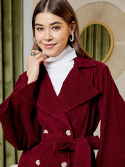 Double Breasted Blazer In Burgundy Corduroy