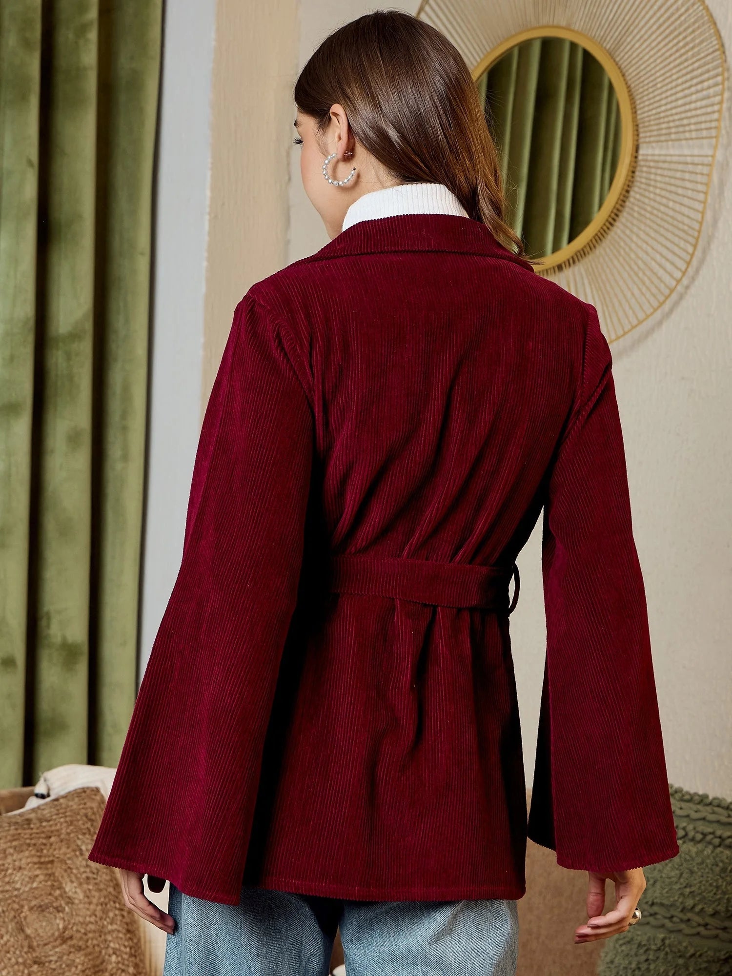 Burgundy Corduroy Blazer - Women's Western Wear Outfit