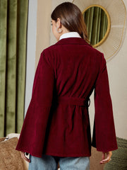 Double Breasted Blazer In Burgundy Corduroy