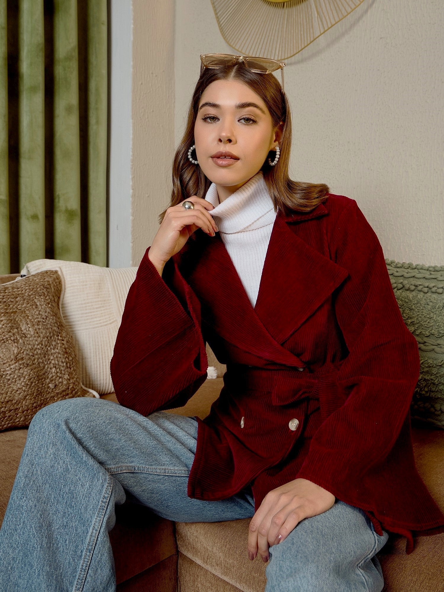 Burgundy Corduroy Blazer - Women's Western Wear Outfit