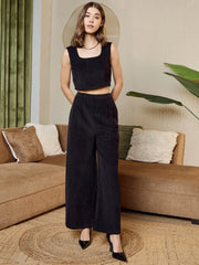 Three Piece Coord Set In Black Corduroy