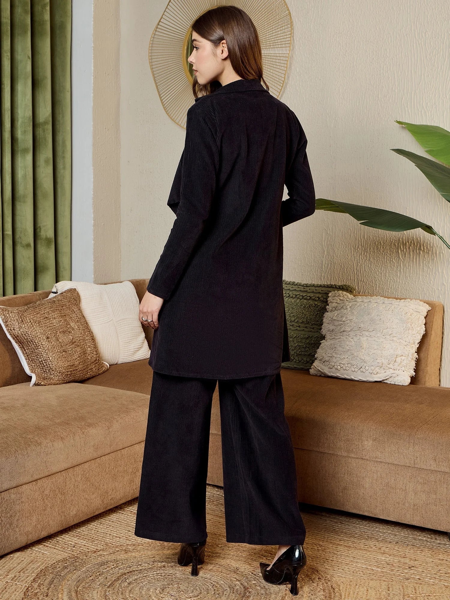 Black Corduroy Three Piece Coord Set - Western Outfits for Women