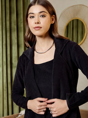 Three Piece Coord Set In Black Corduroy