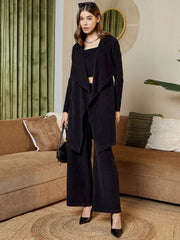 Three Piece Coord Set In Black Corduroy