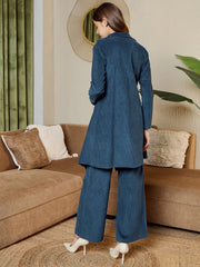 Three Piece Coord Set In Blue Corduroy