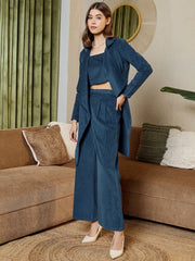 Three Piece Coord Set In Blue Corduroy