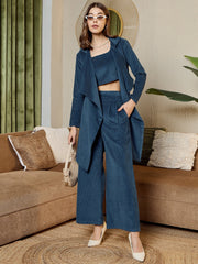 Three Piece Coord Set In Blue Corduroy