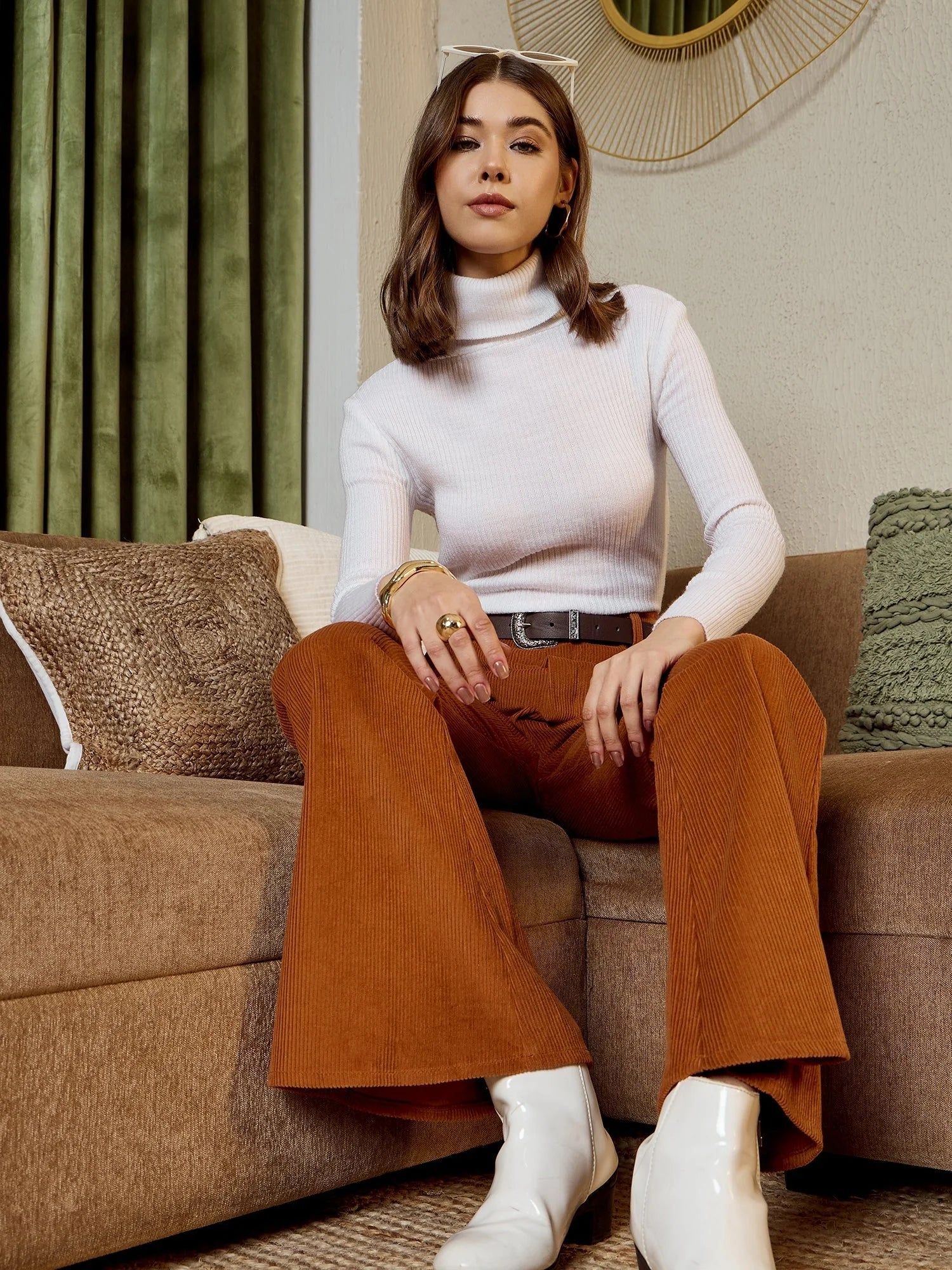 Brown Corduroy Bell Bottom Pants - Women's Pants