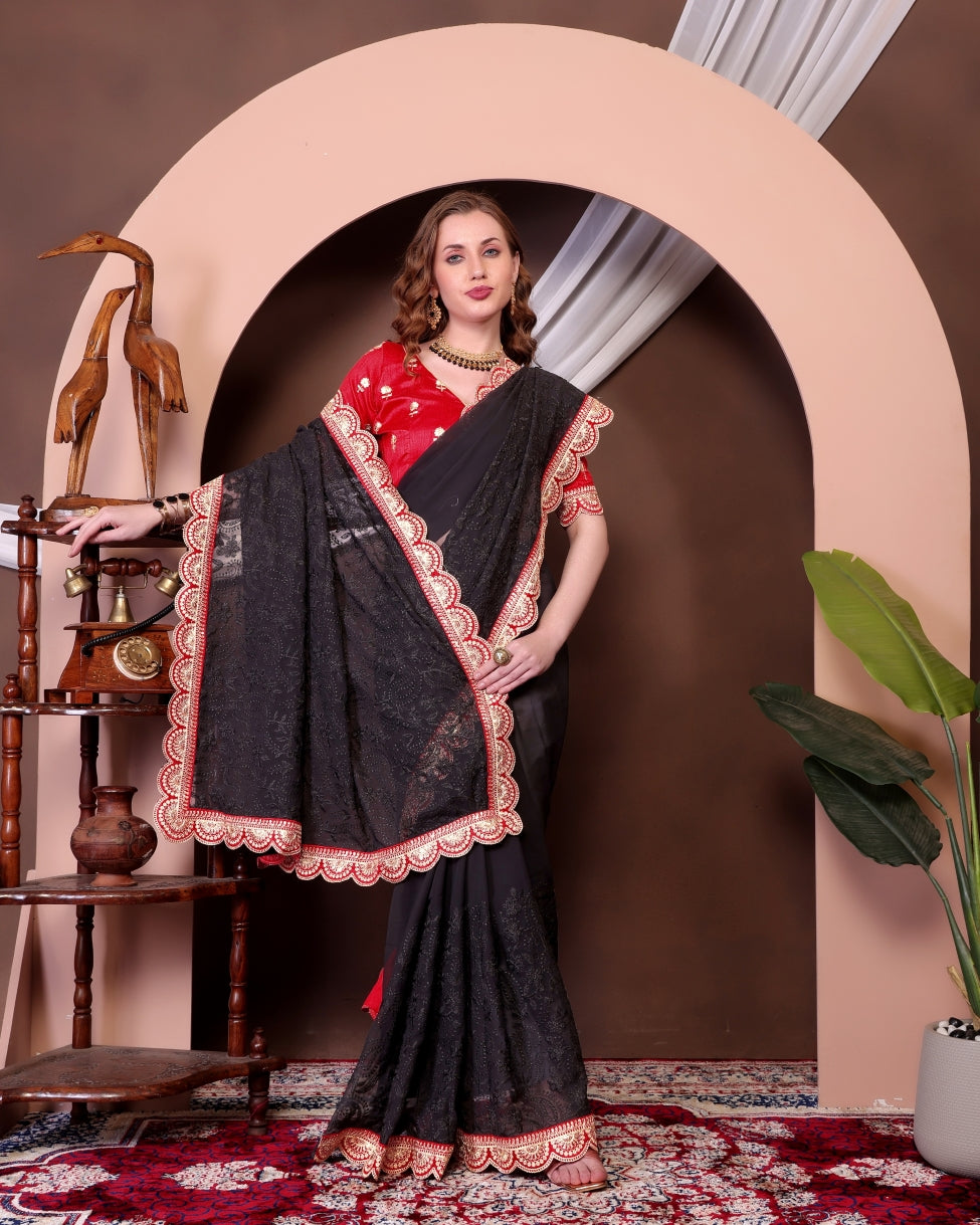 Georgette Saree for Women - Black | MLWSHSA9067BLK | DesiQlo
