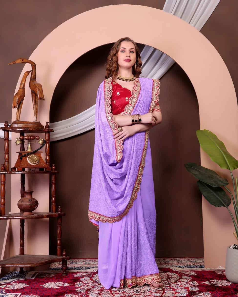 Georgette Saree for Women - Lilac | MLWSHSA9069LVR | DesiQlo