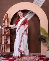Georgette Saree for Women - White | MLWSHSA9070WHT