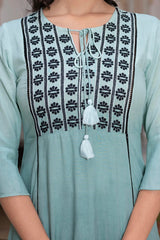 Sage Green Rayon Ombre A-Line Tunic With Embroidered Yoke-3129SAGEGREEN