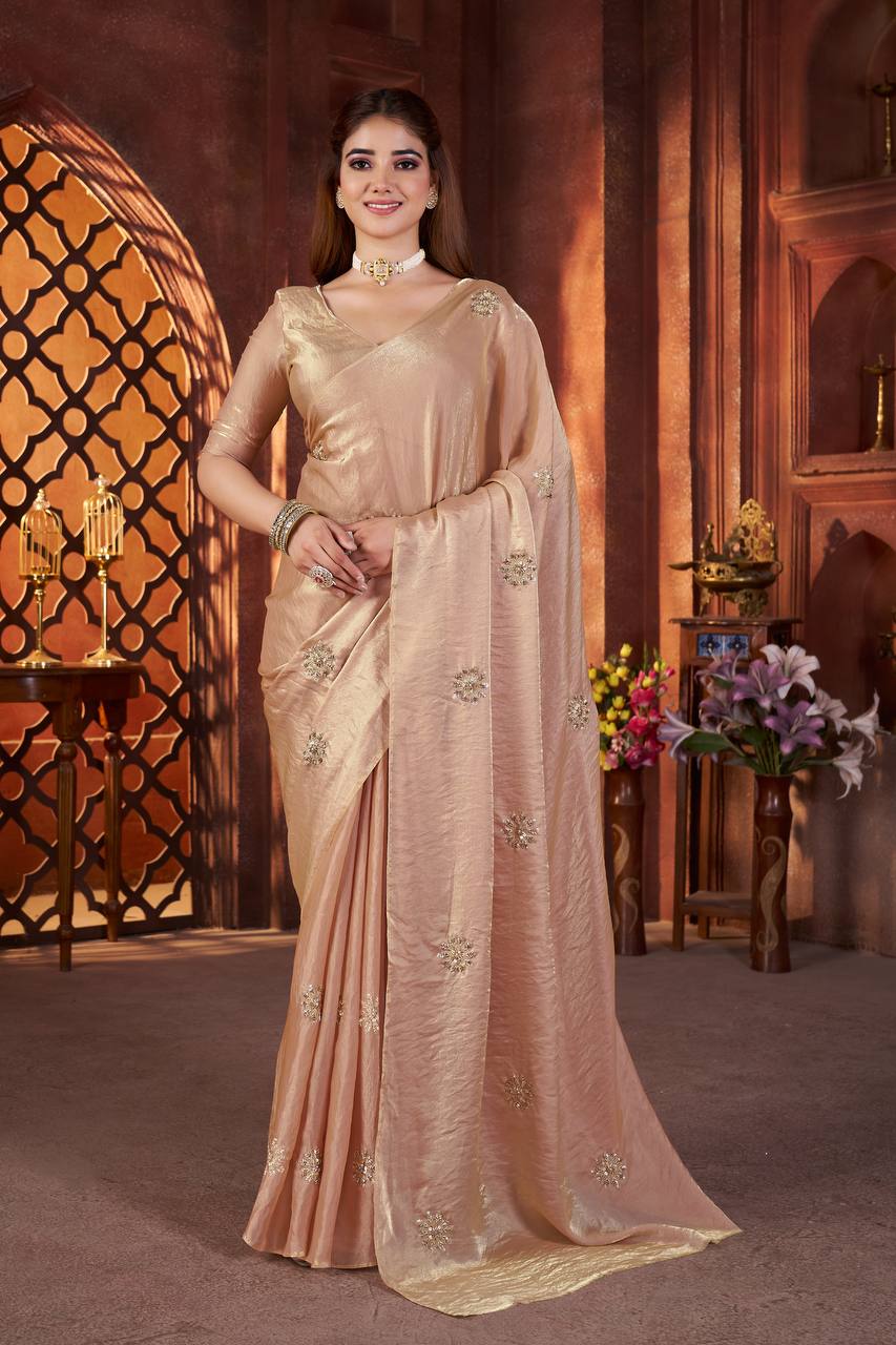 Satin Saree for Women - Peach | MLWSHSA9074PCH