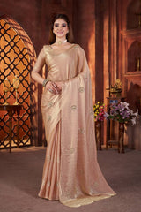 Satin Saree for Women - Peach | MLWSHSA9074PCH