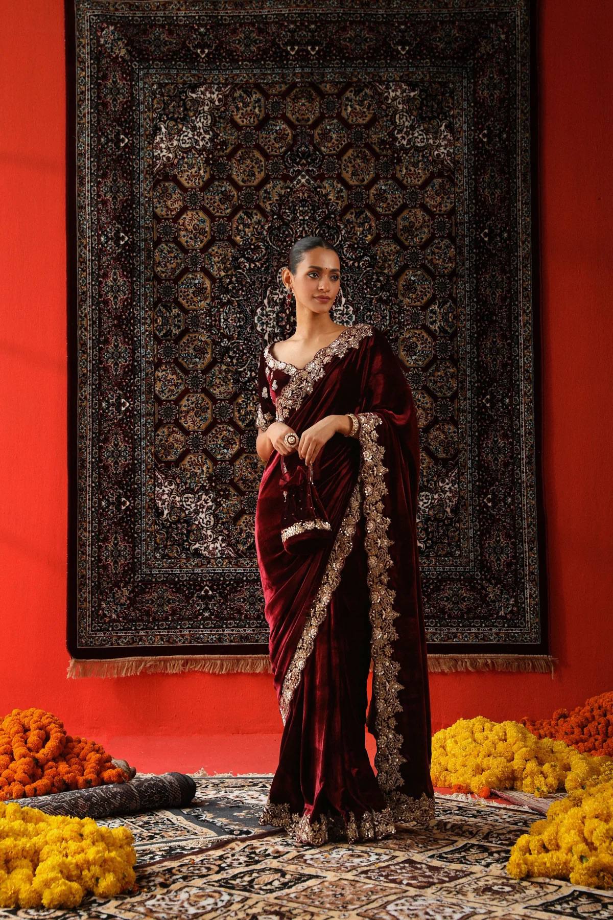 Velvet Saree for Women - Maroon | MLWSHSA9076MRN | DesiQlo