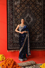 Nylon Saree for Women - Black | MLWSHSA9078BLK