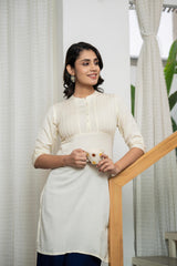 Rayon Knee-Length Straight Fit Kurta with Mandarin Collar & Three-Quarter Sleeves