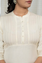 Rayon Knee-Length Straight Fit Kurta with Mandarin Collar & Three-Quarter Sleeves