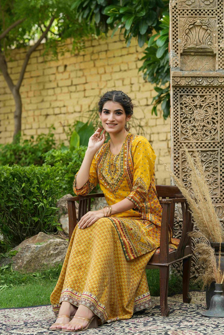 Buy Aqua Rayon Slub Embroidered A-Line Kurta Online in India