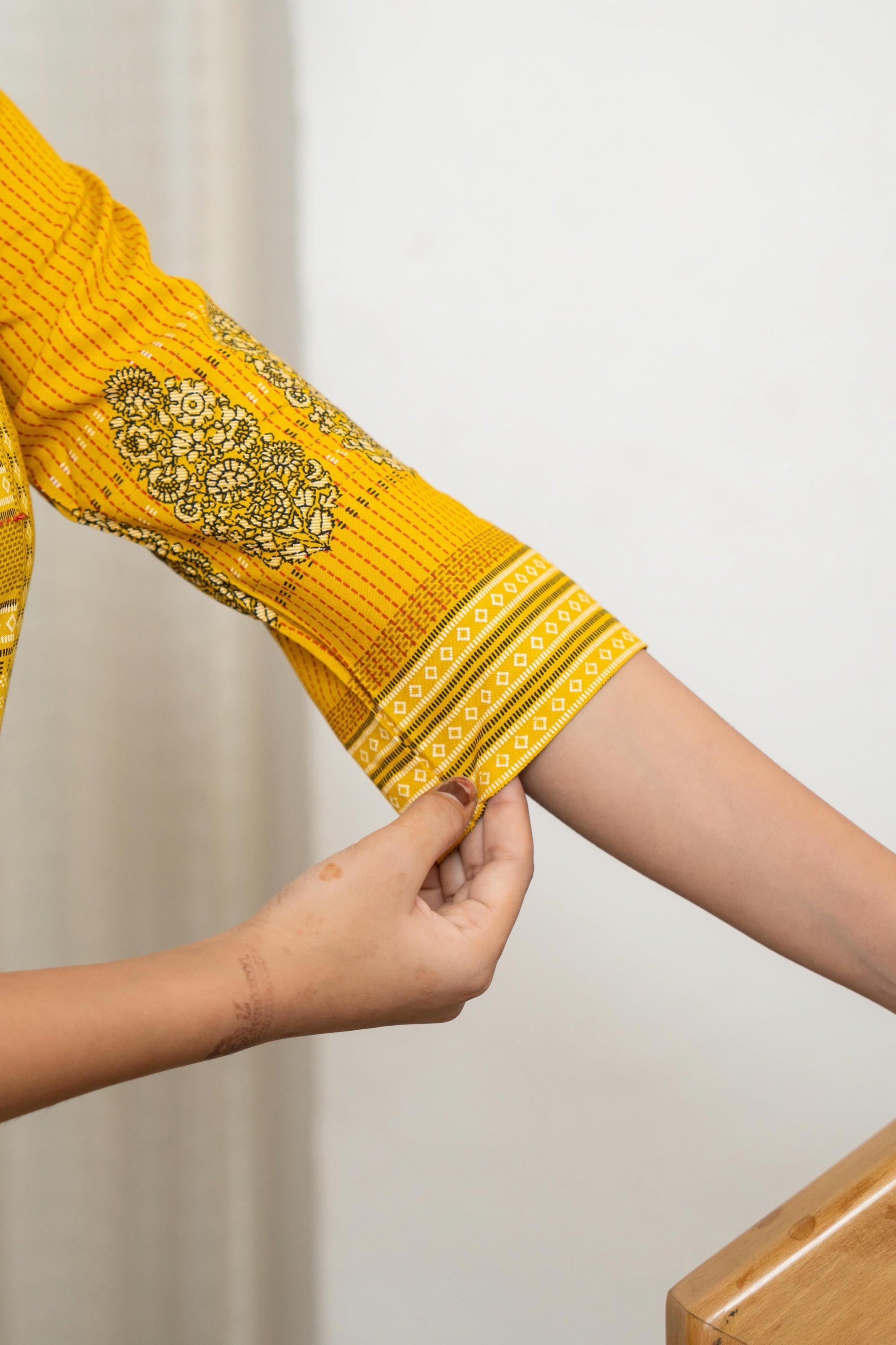 Mustard Ethnic Motif Printed Liva Rayon Kurta With Sequins & Thread Wo