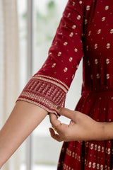 Maroon Ethnic Motif Printed Liva RayonDress With Sequins & Beads