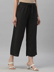 Women's Black Rayon Straight Solid Pant/Slim Pant-3255BLACK