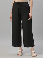 Women's Black Rayon Straight Solid Pant/Slim Pant-3255BLACK