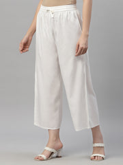 Juniper Women's White LIVA Rayon Straight Solid Palazzo