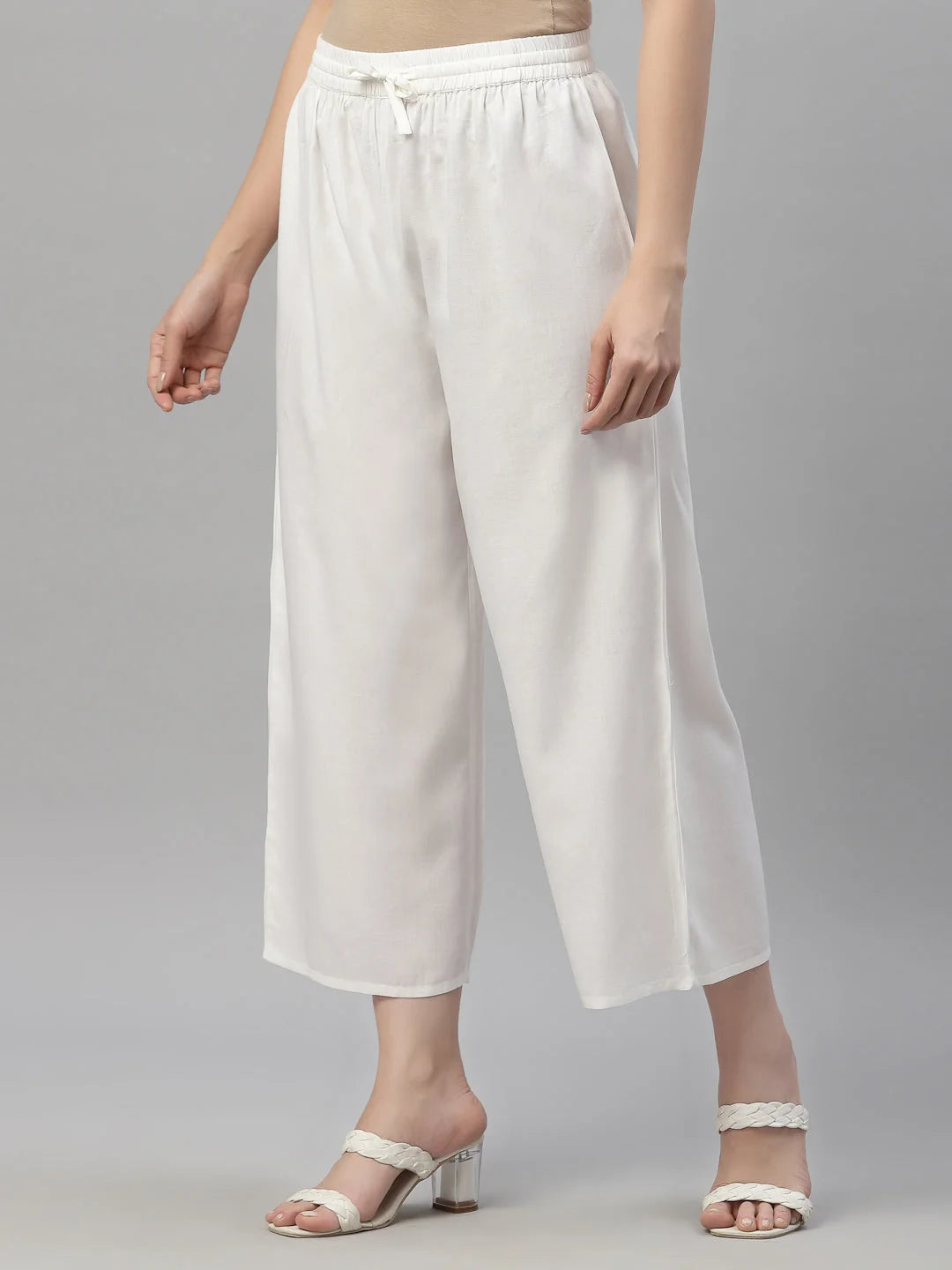 White Rayon Palazzo Pants - Women's Casual Ethnic Pants