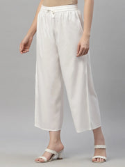 Women's White Rayon Straight Solid Pant/Slim Pant-3255WHITE