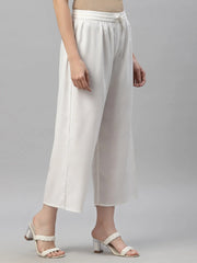 Women's White Rayon Straight Solid Pant/Slim Pant-3255WHITE