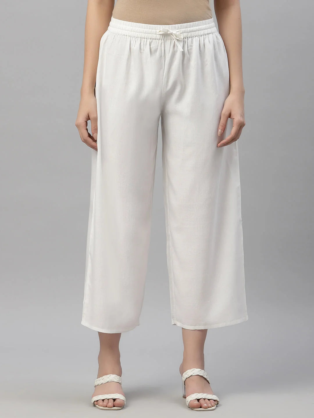 Women's White Rayon Straight Solid Pant/Slim Pant-3255WHITE