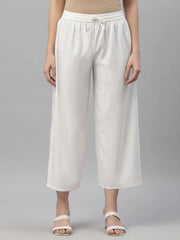 Women's White Rayon Straight Solid Pant/Slim Pant-3255WHITE