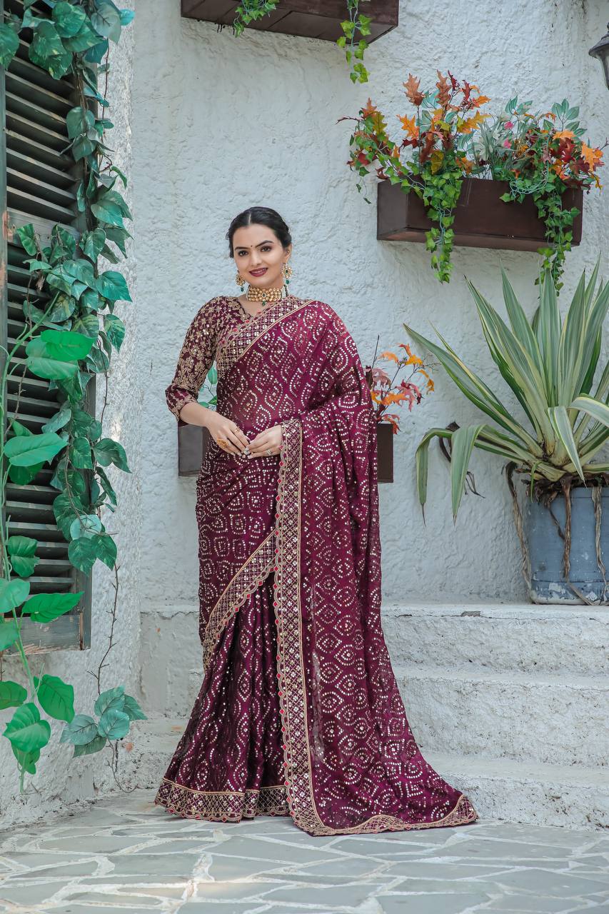 Georgette Saree for Women - Maroon | MLWSHSA8936MRN | DesiQlo