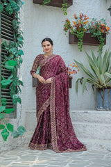 Georgette Saree for Women - Maroon | MLWSHSA8936MRN