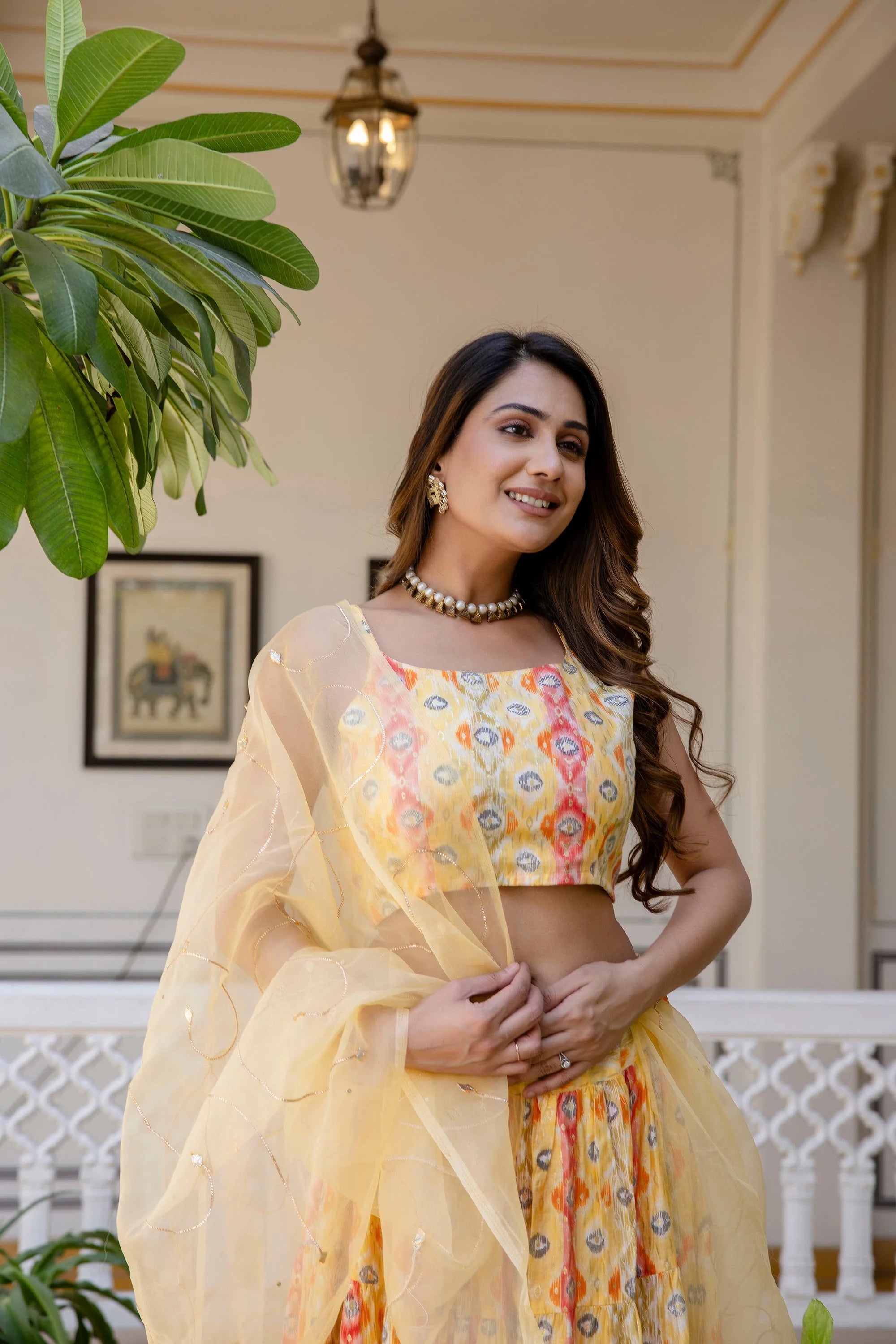 Women's Light Yellow Printed Silk Lehenga Choli - Festive Wear