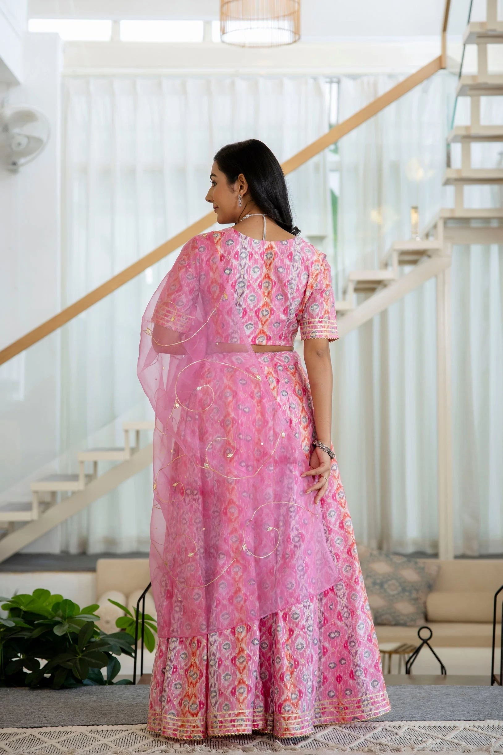 Light Pink Printed Silk Lehenga Choli - Women's Wedding Lehenga