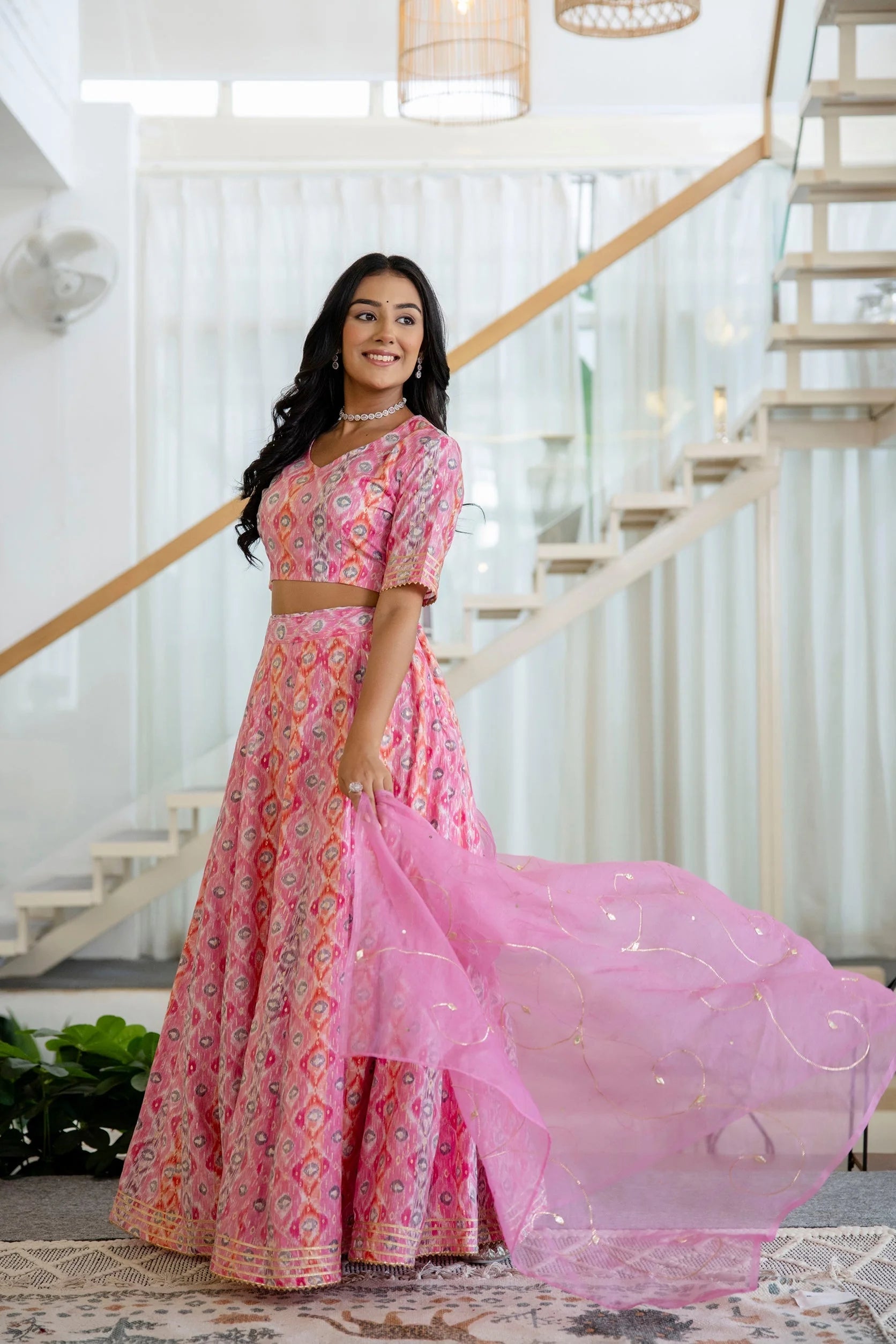 Light Pink Printed Silk Lehenga Choli - Women's Wedding Lehenga