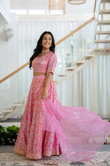 Women Chanderi Printed Lehenga Choli-LCLight Pink