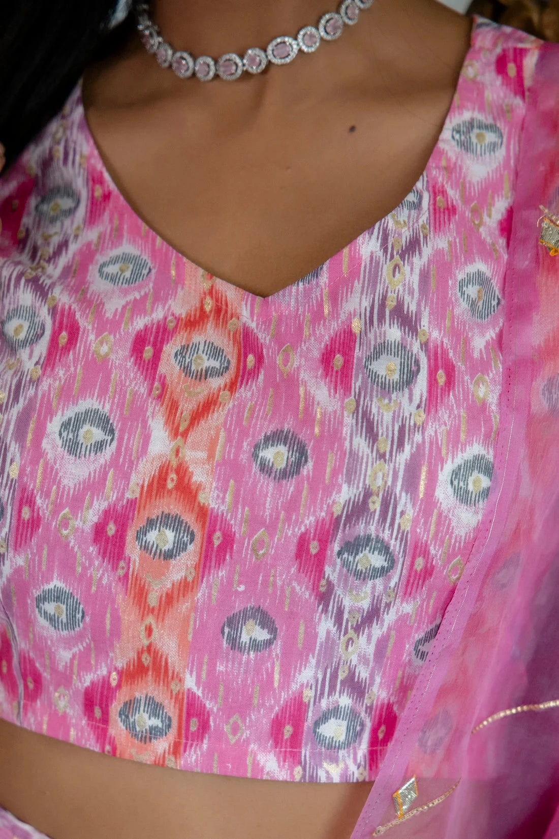 Light Pink Printed Silk Lehenga Choli - Women's Wedding Lehenga