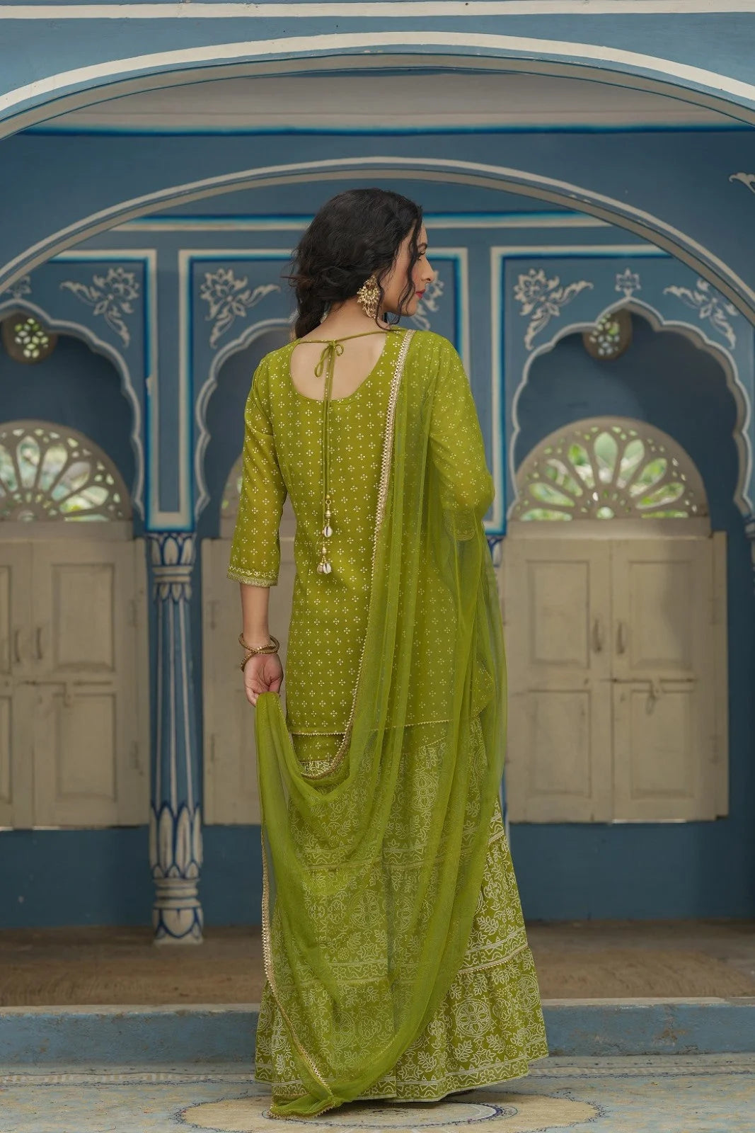 Green Bandhani Sharara Suits | Designer Sharara Set for Women