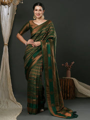 Women's Blend Blue Woven Design Designer Saree With Blouse Piece-42ALEKHA4201