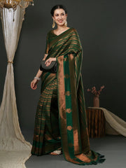 Women's Blend Blue Woven Design Designer Saree With Blouse Piece-42ALEKHA4201