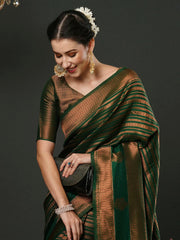 Women's Blend Blue Woven Design Designer Saree With Blouse Piece-42ALEKHA4201